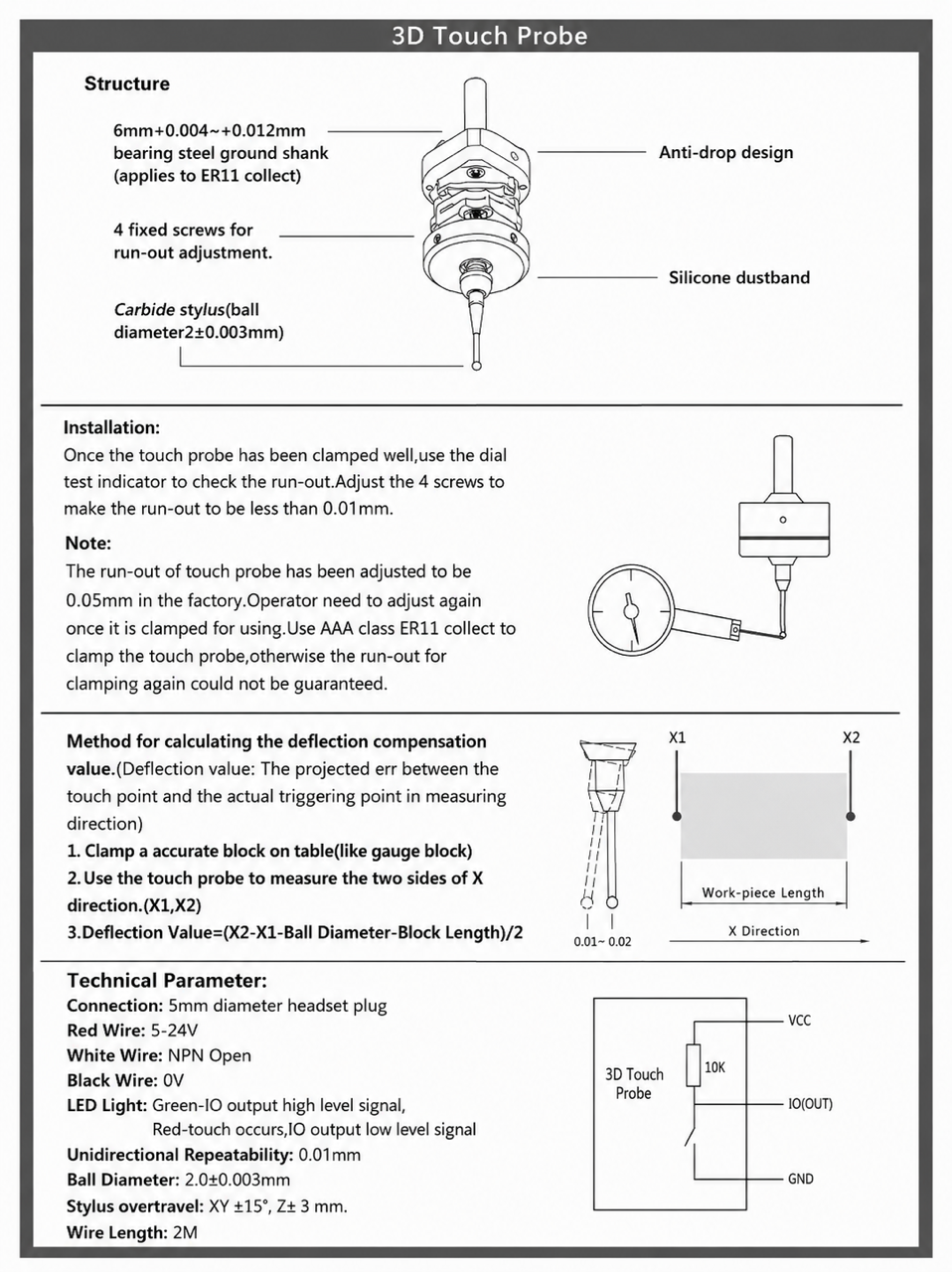 81-090N-1 3D Touch Probe for 3-Axis Digital Read Out