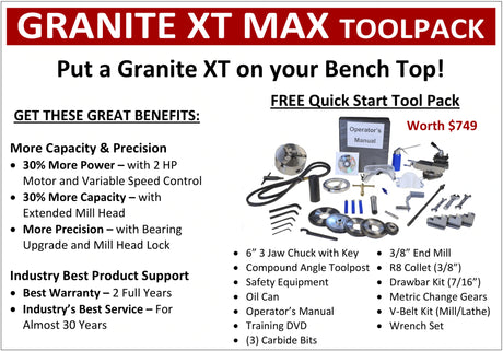 Smithy, lathe mill combo, lathe mill drill, 3-in-1 lathe mill drill, granite, free basic toolpack